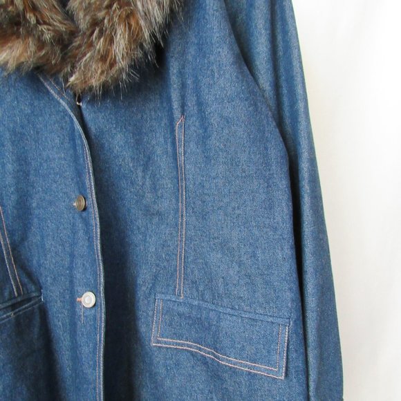 VINTAGE 70S Denim Jacket with Faux Fur Collar Dark Blue Wash Size Large - Picture 8 of 12